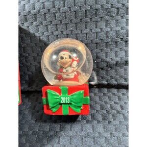 2 2013 USO Disney Miniature Glass Snow Globe Mickey Mouse With A Candy Cane